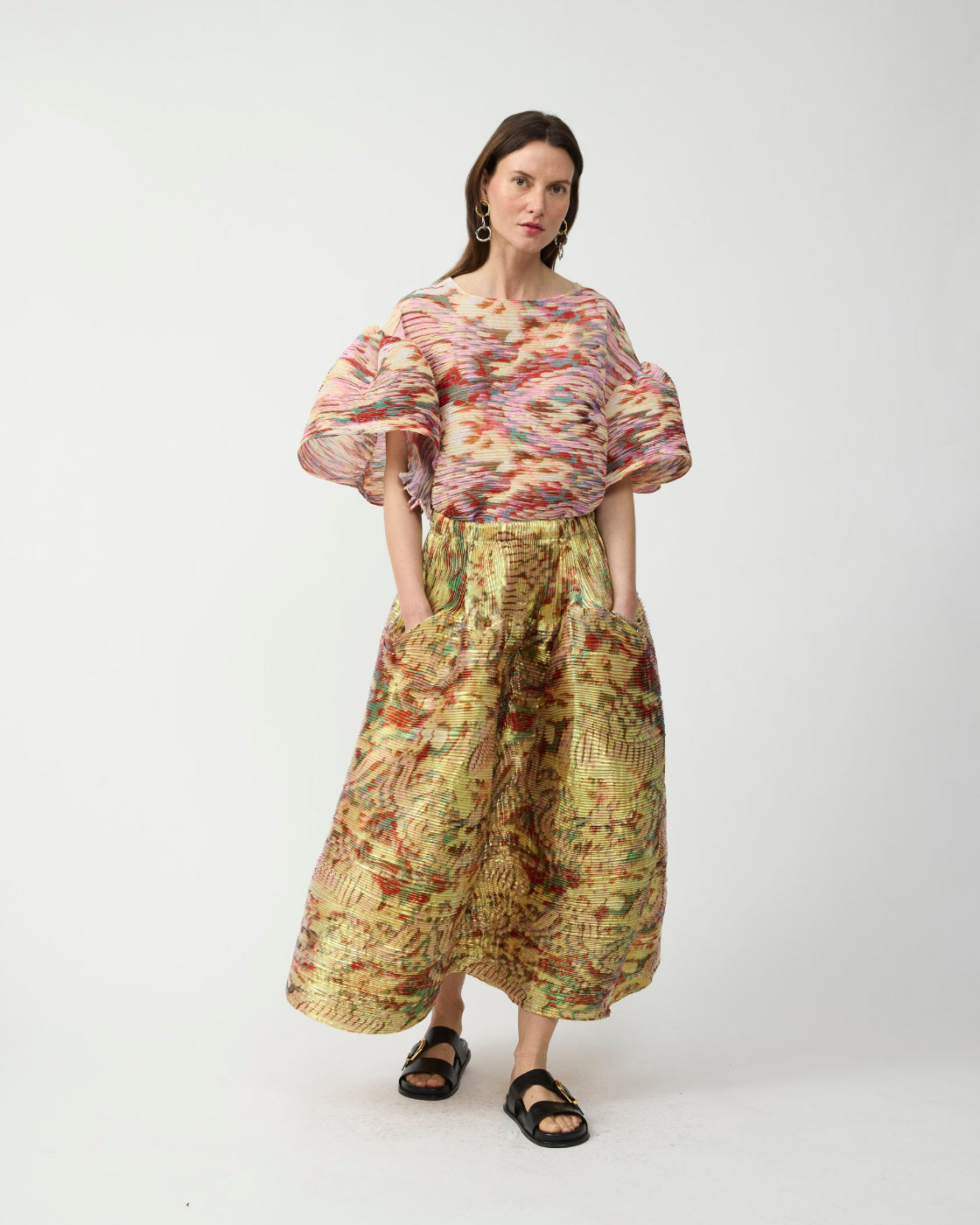 Kenza Handpleated Skirt in Iridescent Jim - Couture Length
