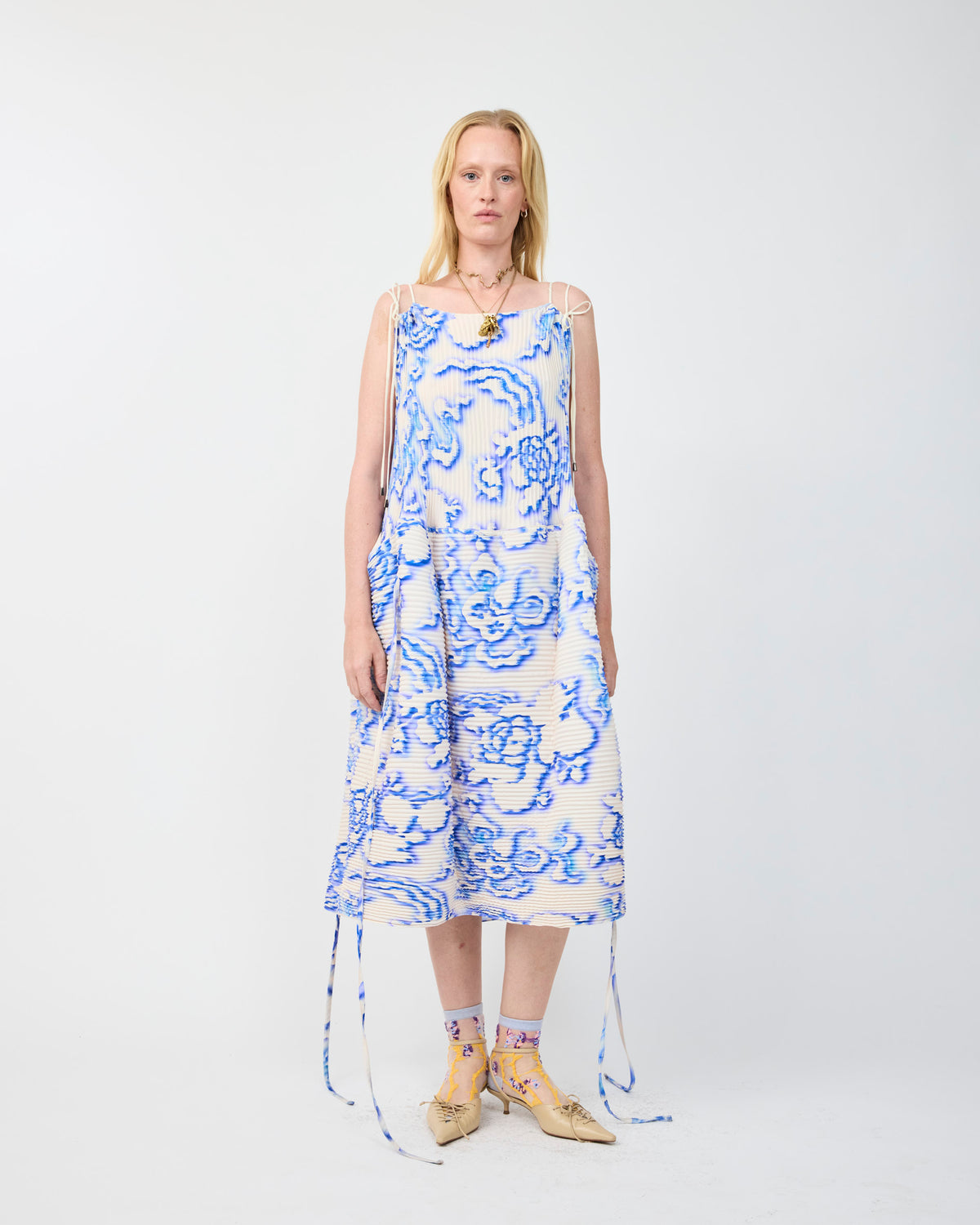 NELLY HANDPLEATED DRESS IN AZURE AUGUST