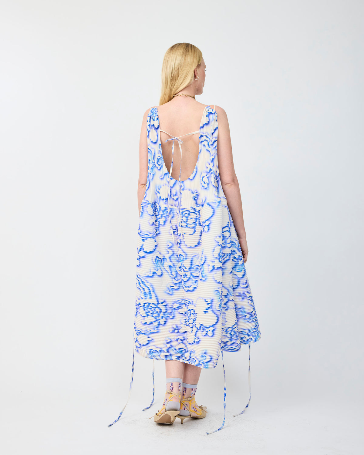 NELLY HANDPLEATED DRESS IN AZURE AUGUST