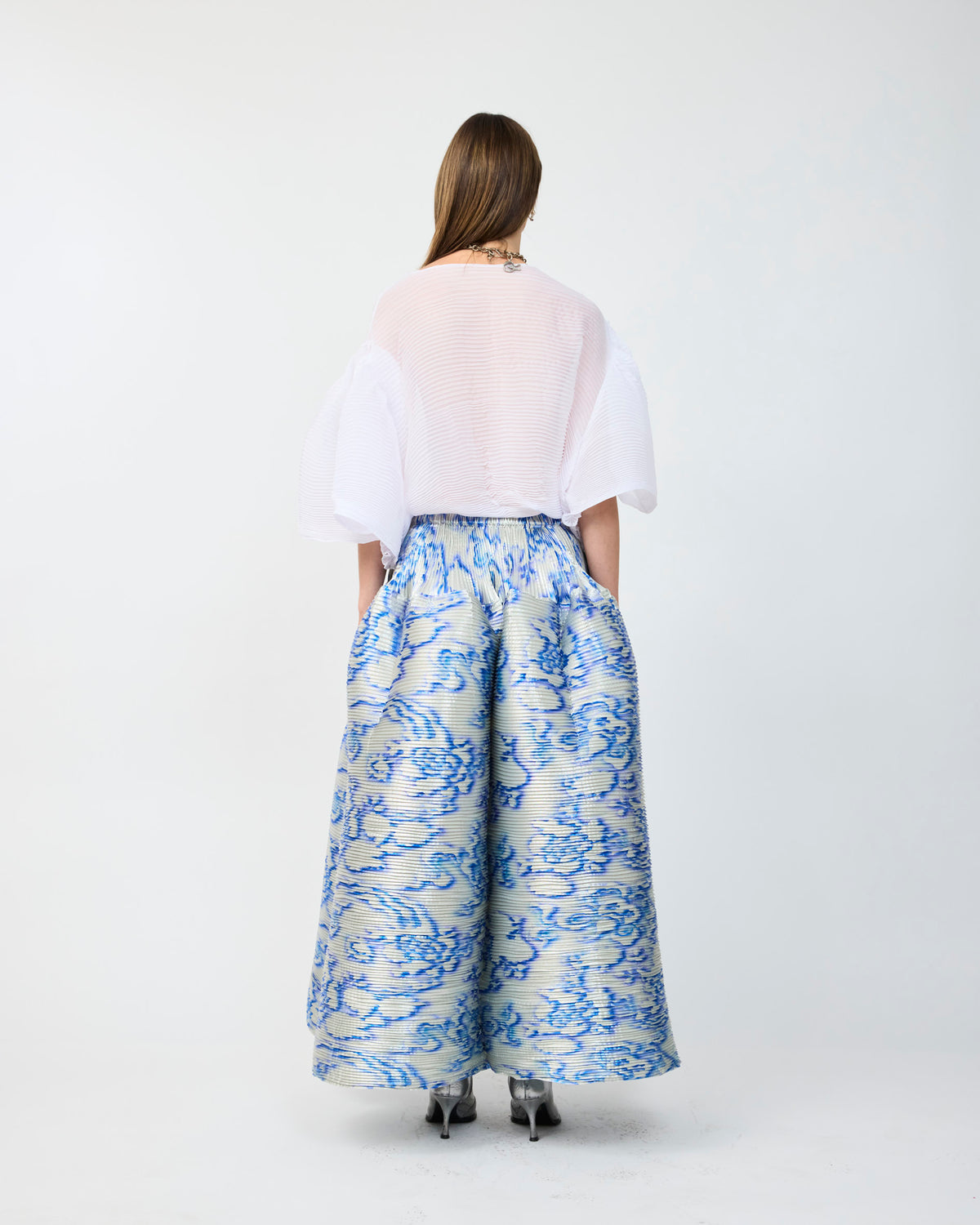 KENZA HANDPLEATED SKIRT IN METALLIC AUGUST - COUTURE LENGTH