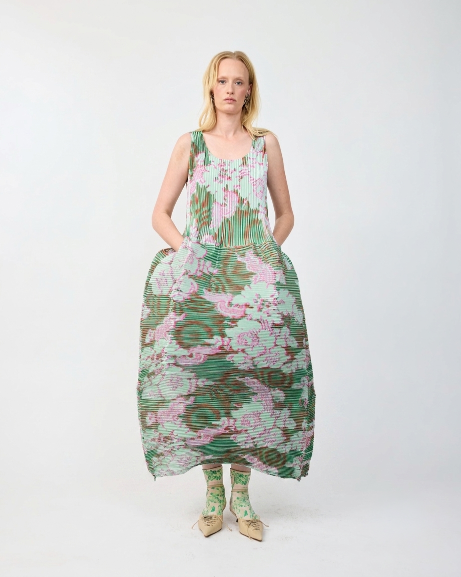 MOON PLEATED DRESS IN METALLIC LIESE - COUTURE LENGTH
