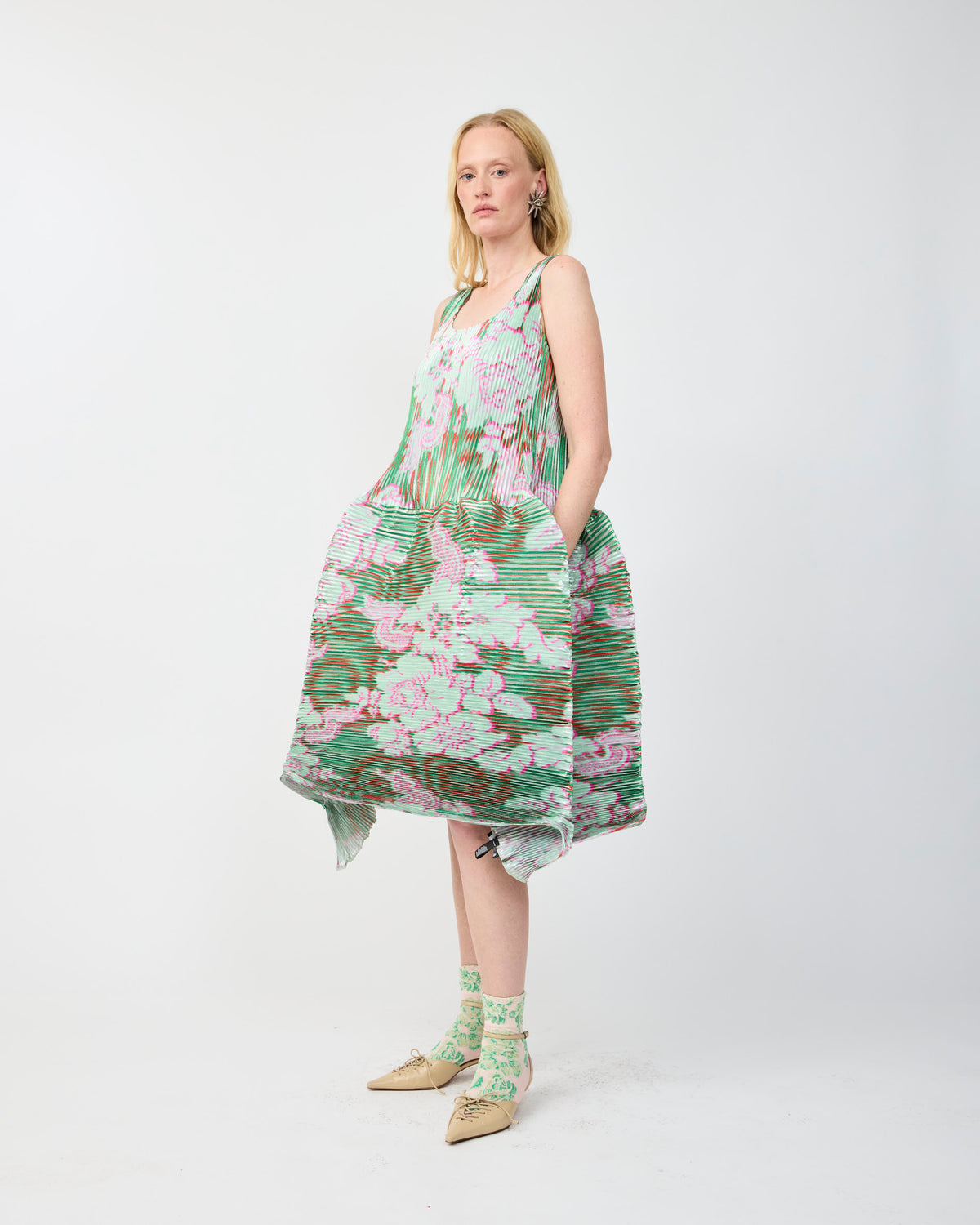 MOON PLEATED DRESS IN METALLIC LIESE - COUTURE LENGTH