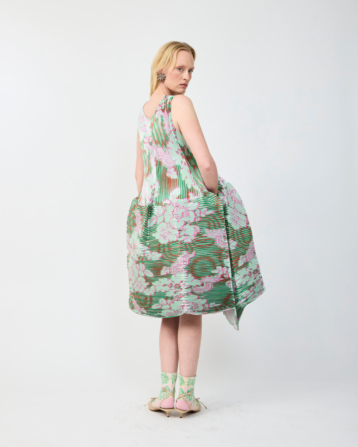 MOON PLEATED DRESS IN METALLIC LIESE - COUTURE LENGTH