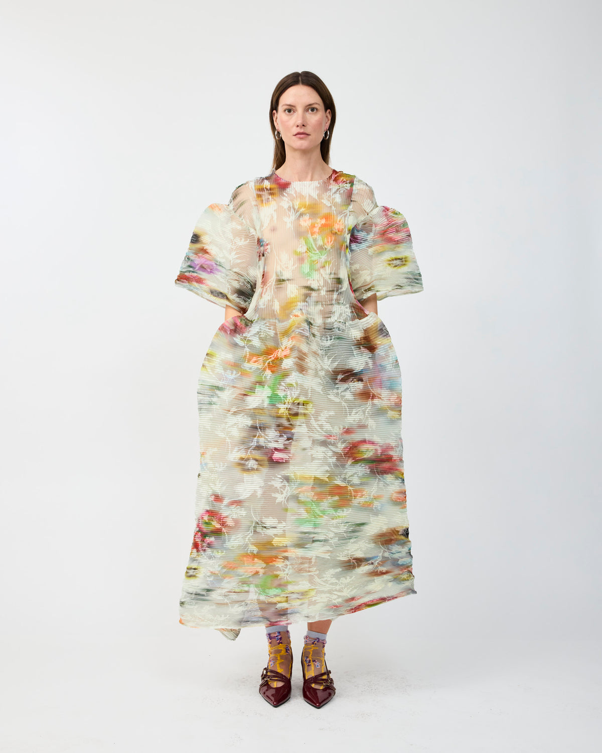 THEKLA PLEATED DRESS IN CLARA FLOCK - COUTURE LENGTH