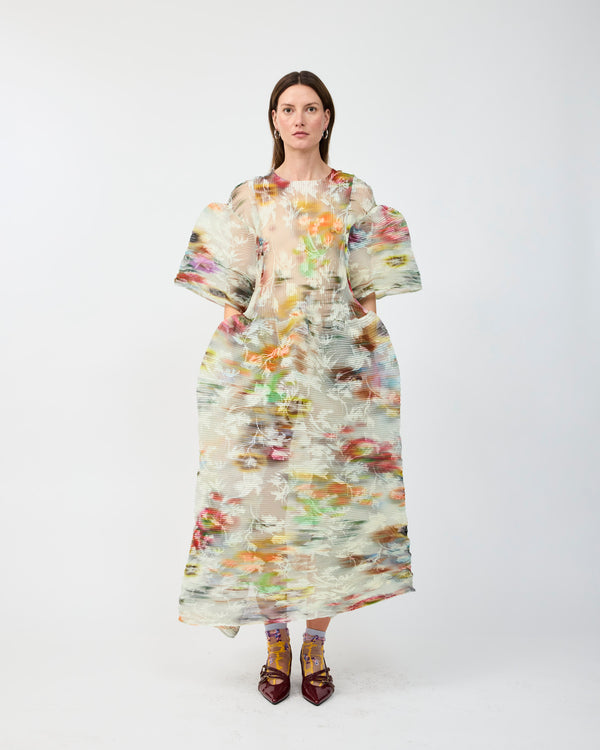 THEKLA PLEATED DRESS IN CLARA FLOCK - COUTURE LENGTH
