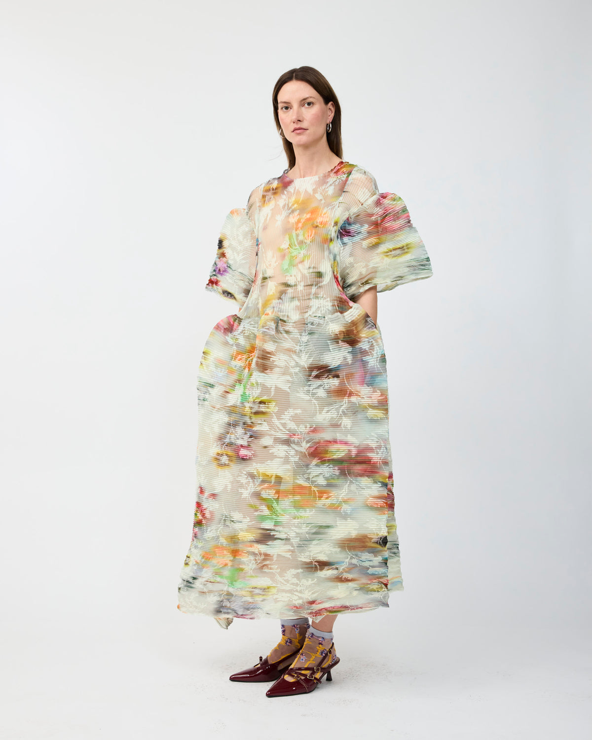 THEKLA PLEATED DRESS IN CLARA FLOCK - COUTURE LENGTH
