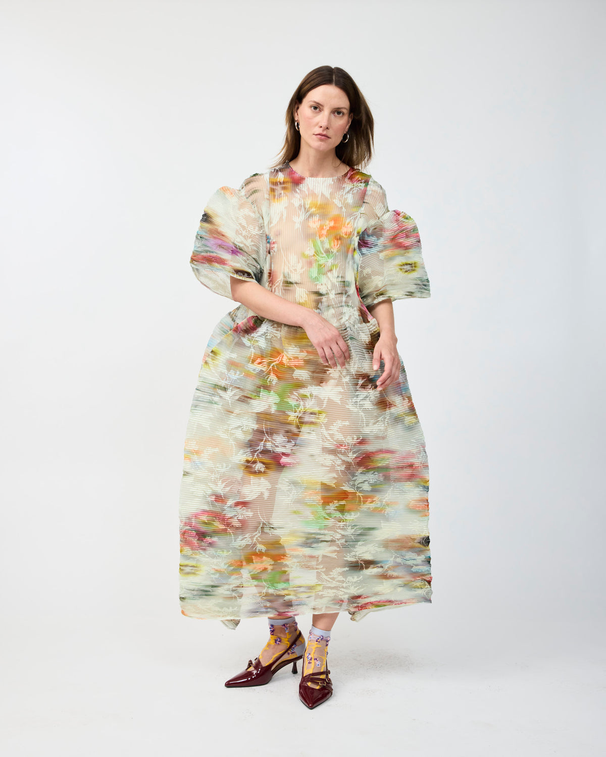 THEKLA PLEATED DRESS IN CLARA FLOCK - COUTURE LENGTH
