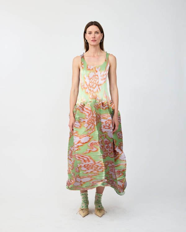MOON PLEATED DRESS IN METALLIC AUGUST - COUTURE LENGTH