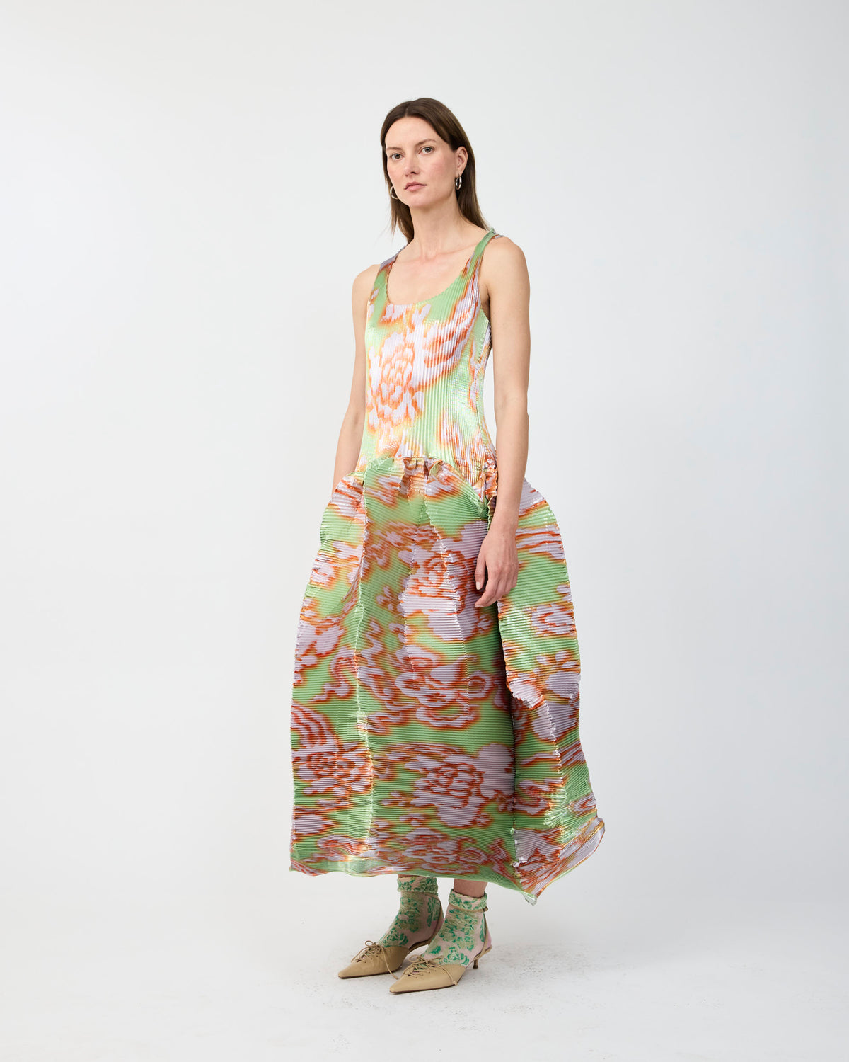 MOON PLEATED DRESS IN METALLIC AUGUST - COUTURE LENGTH