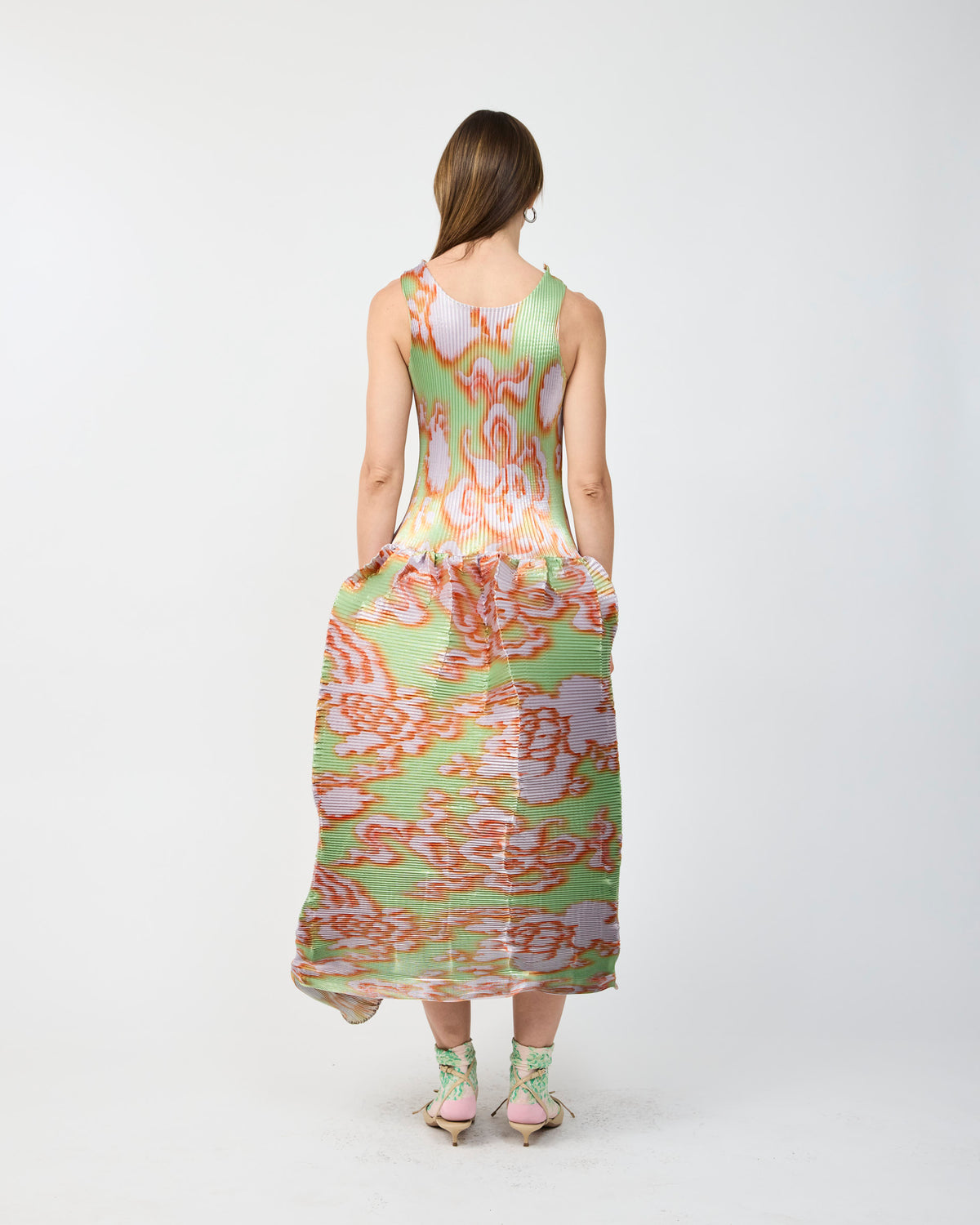 MOON PLEATED DRESS IN METALLIC AUGUST - COUTURE LENGTH