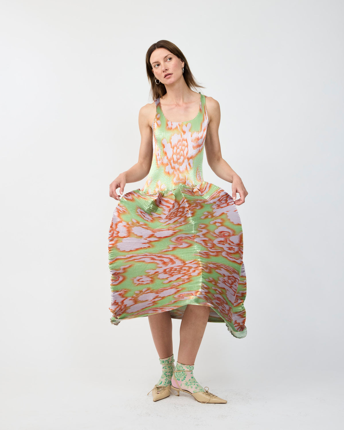 MOON PLEATED DRESS IN METALLIC AUGUST - COUTURE LENGTH
