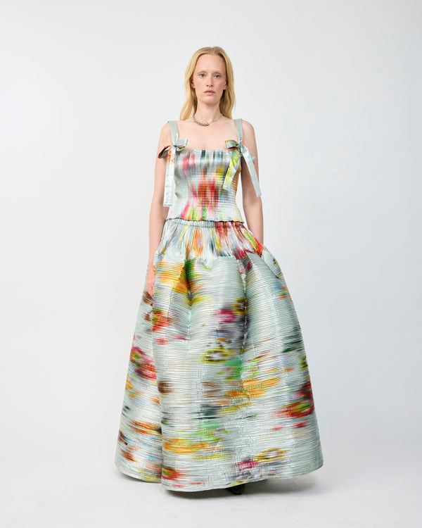 KENZA HANDPLEATED SKIRT IN METALLIC CLARA - COUTURE LENGTH
