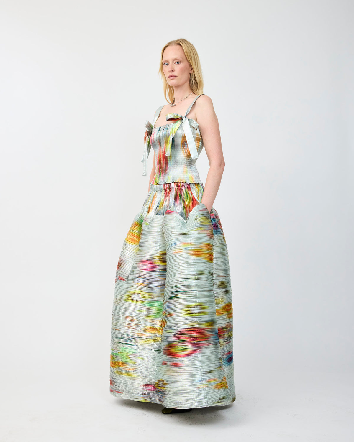 KENZA HANDPLEATED SKIRT IN METALLIC CLARA - COUTURE LENGTH