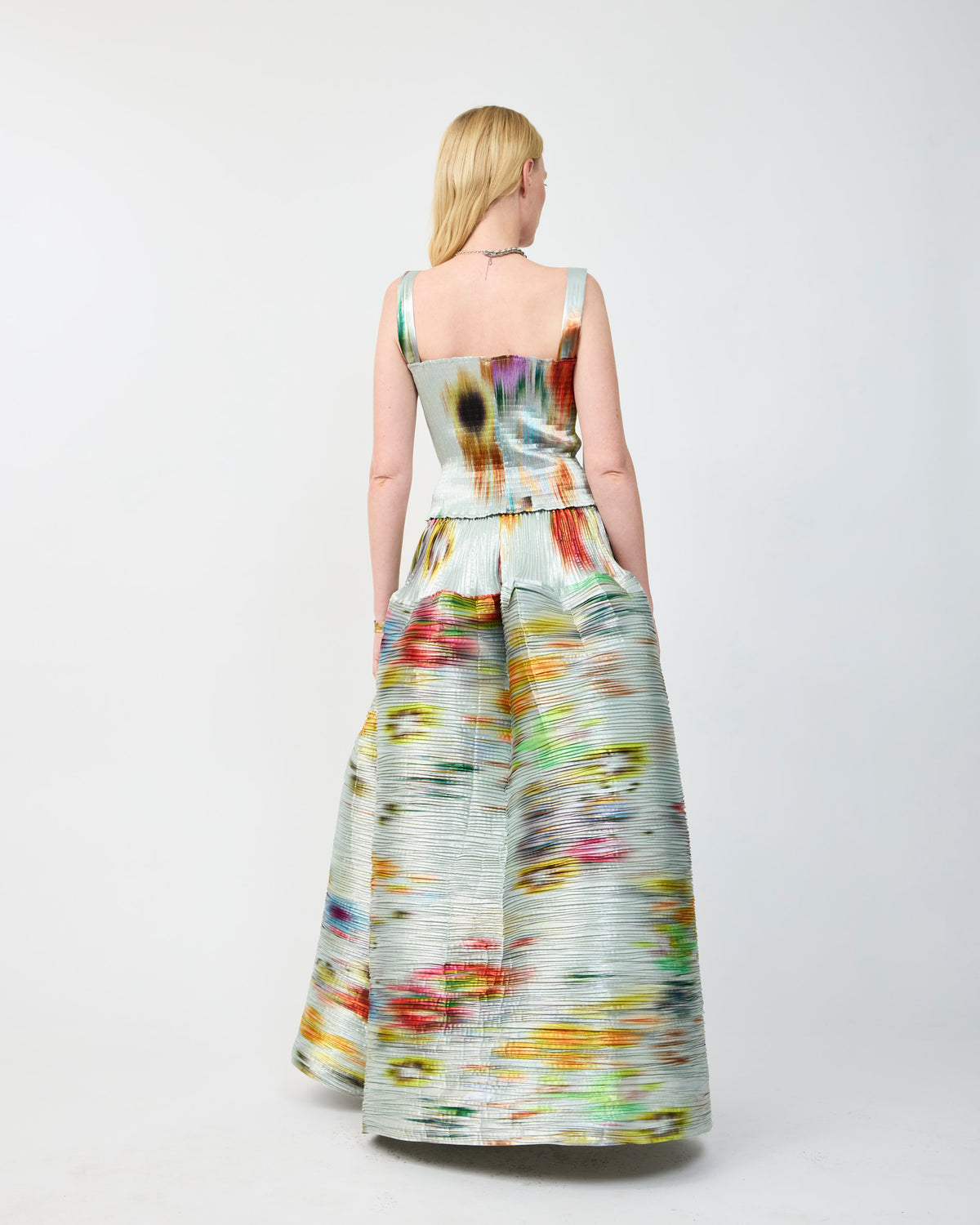 KENZA HANDPLEATED SKIRT IN METALLIC CLARA - COUTURE LENGTH