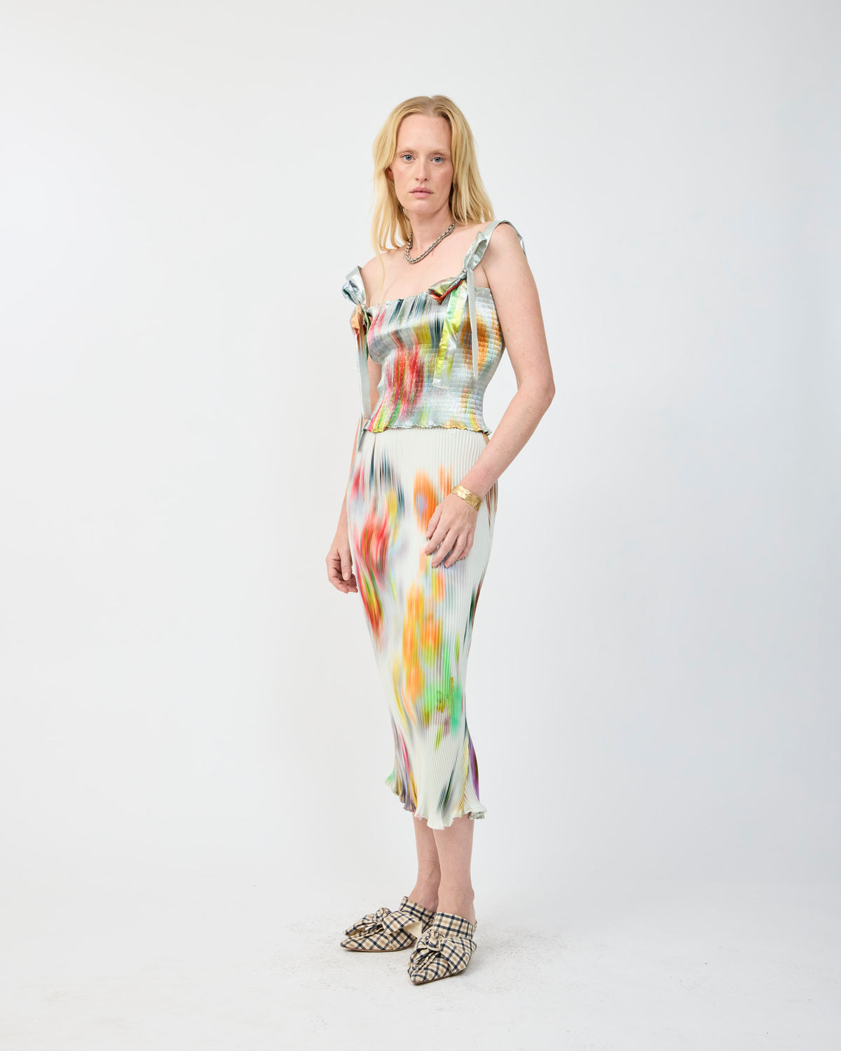 JUNE SMOCK PLEATED TOP IN METALLIC CLARA