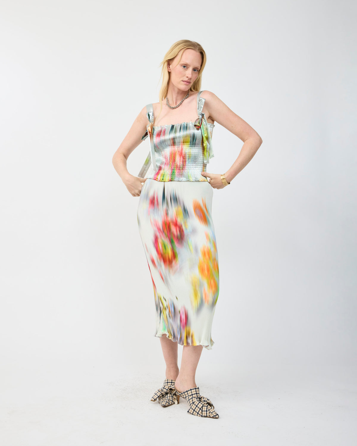 JUNE SMOCK PLEATED TOP IN METALLIC CLARA