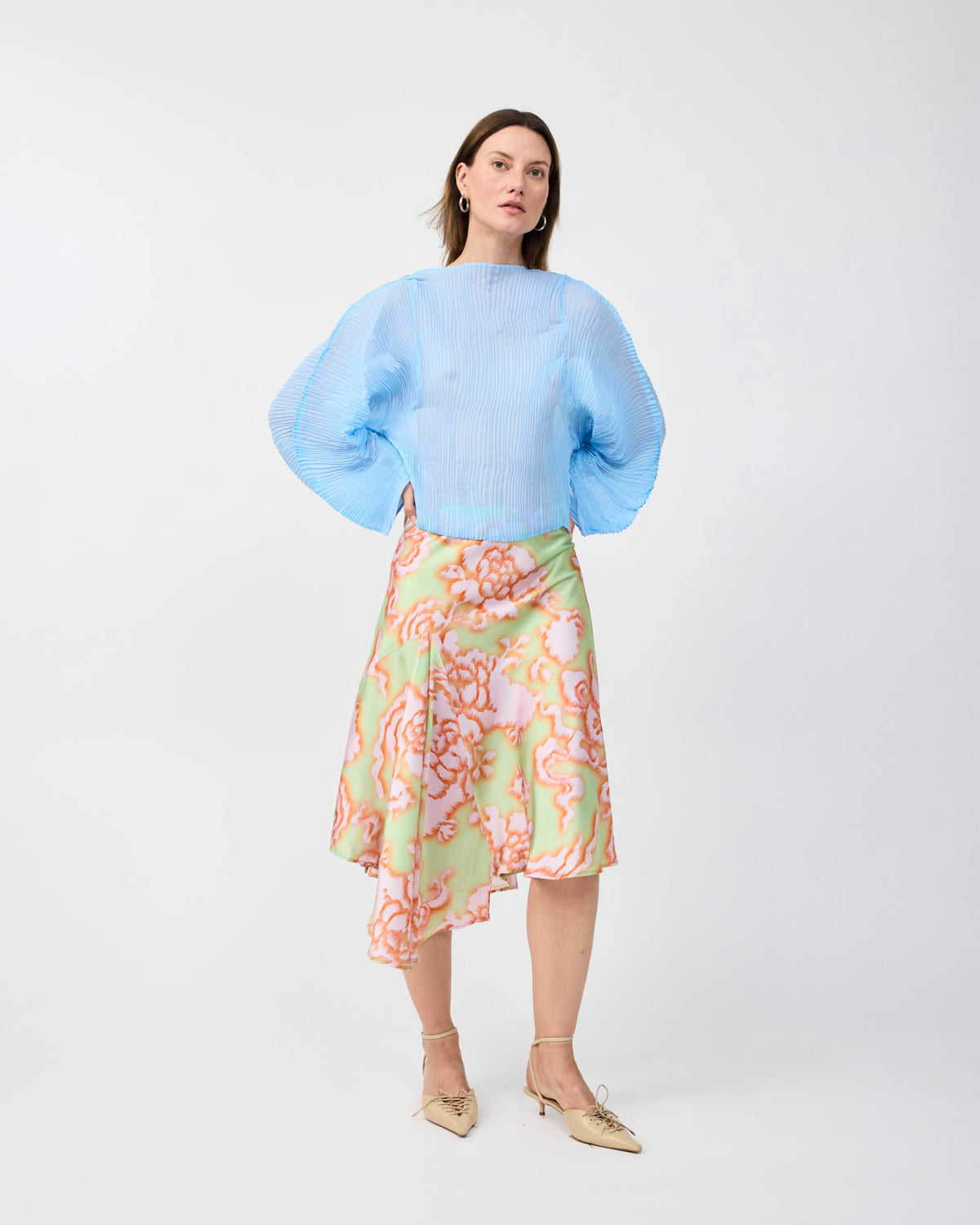 RANA HANDPLEATED TOP IN BLUE