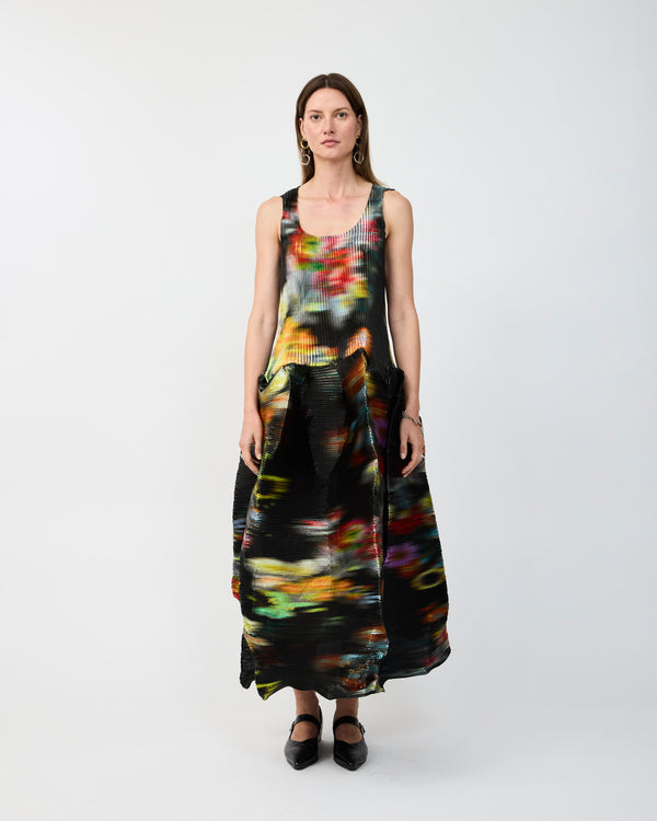 MOON PLEATED DRESS IN METALLIC CLARA - COUTURE LENGTH