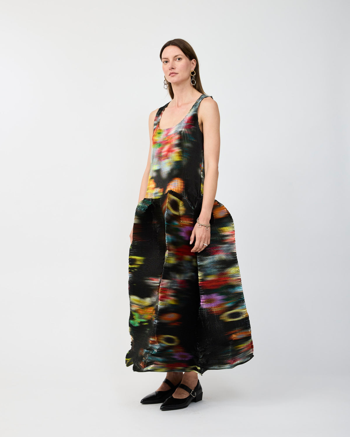MOON PLEATED DRESS IN METALLIC CLARA - COUTURE LENGTH