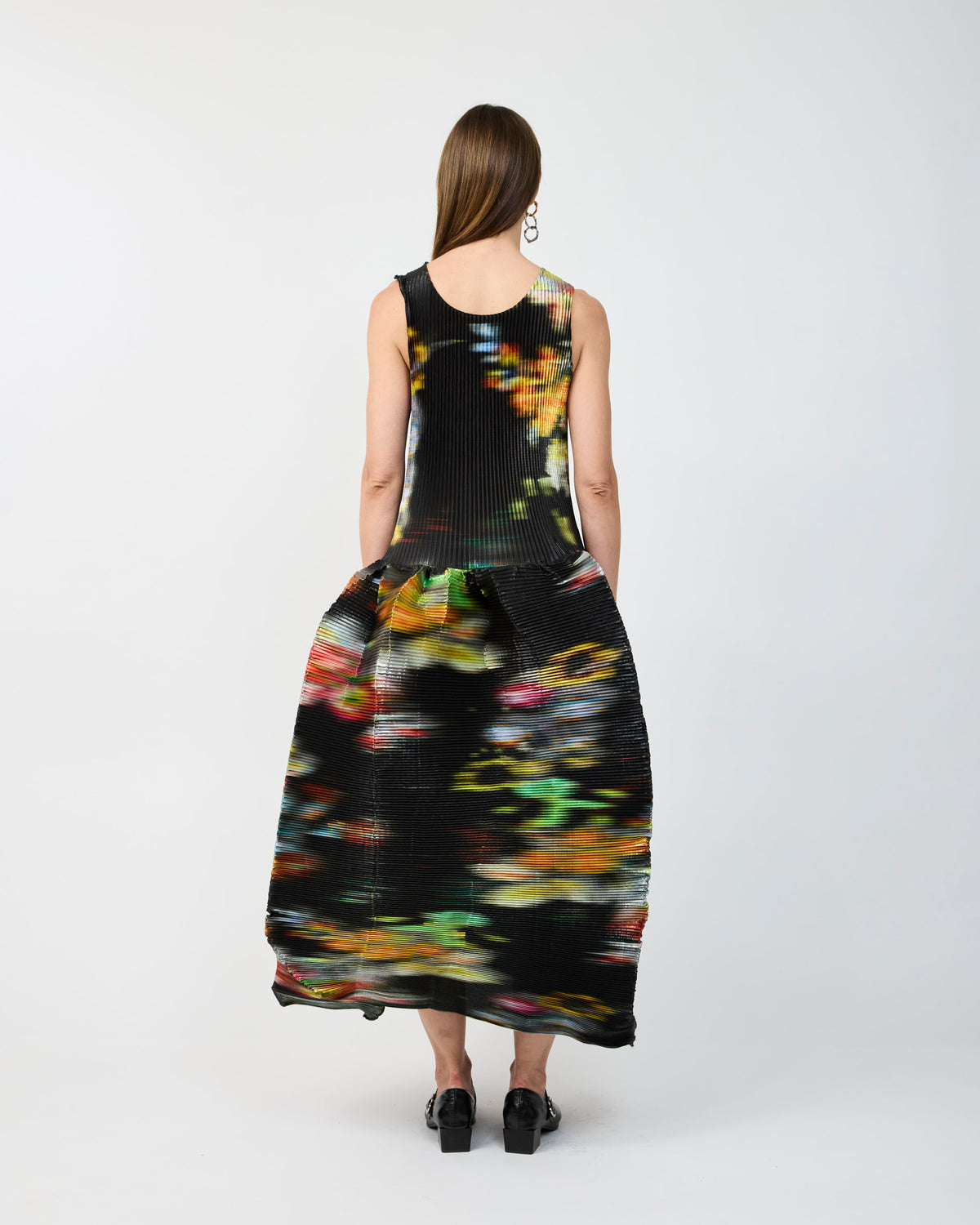MOON PLEATED DRESS IN METALLIC CLARA - COUTURE LENGTH