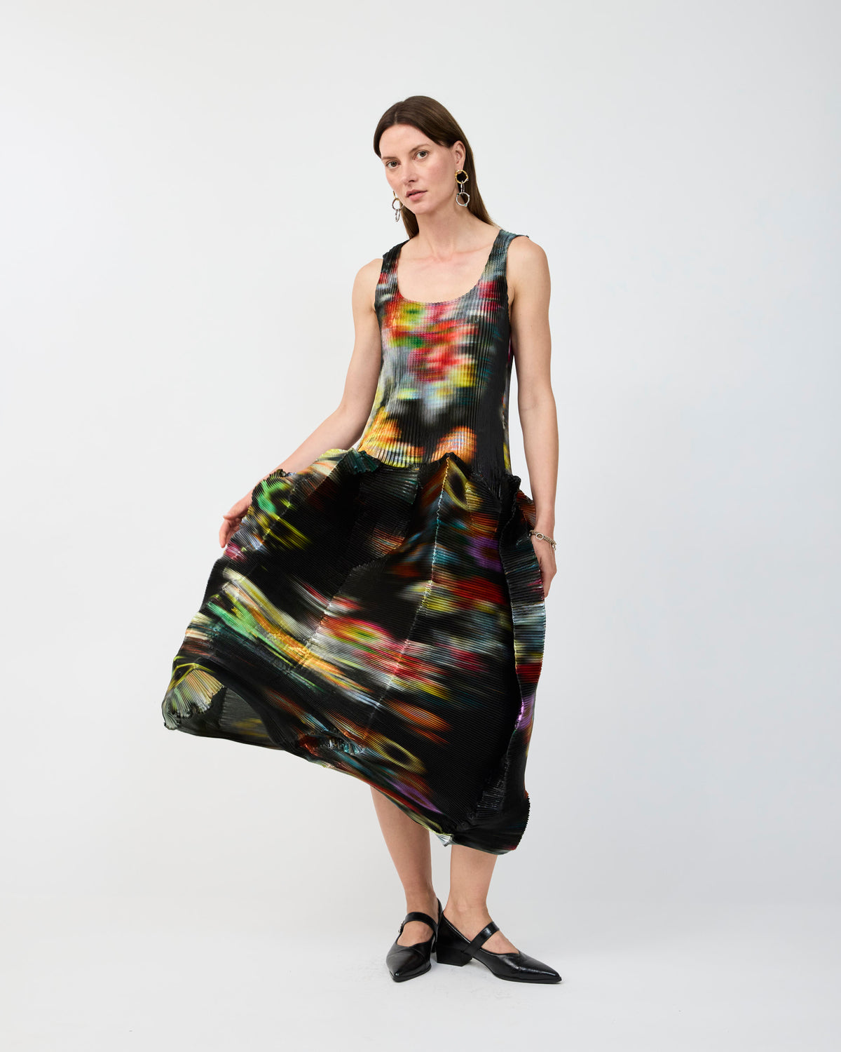 MOON PLEATED DRESS IN METALLIC CLARA - COUTURE LENGTH