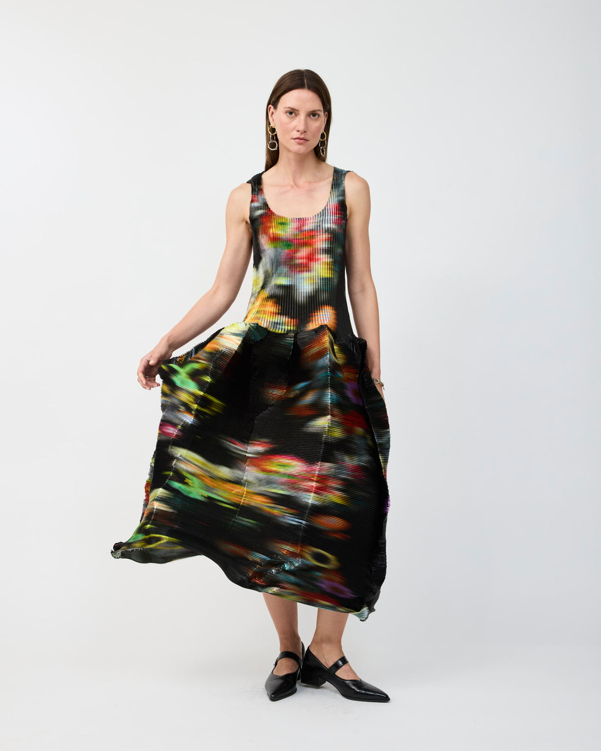MOON PLEATED DRESS IN METALLIC CLARA - COUTURE LENGTH