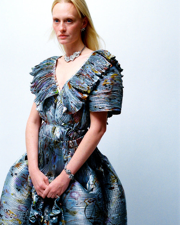 Marcia Handpleated Top in Metallic Frances