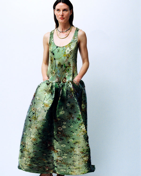 Moon Pleated Dress in Iridescent Frances - Couture Length