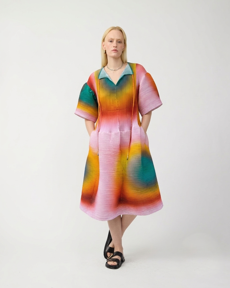 Thekla Handpleated Dress in Pink Rain