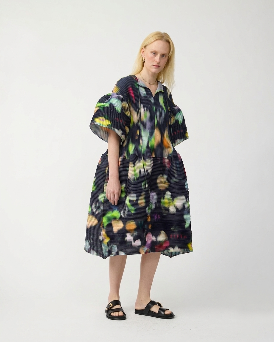 Thekla Handpleated Dress in dark Mayu