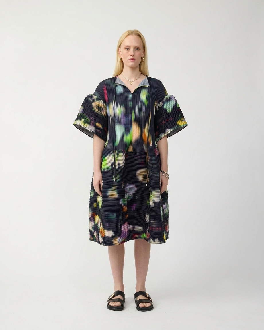 Thekla Handpleated Dress in dark Mayu