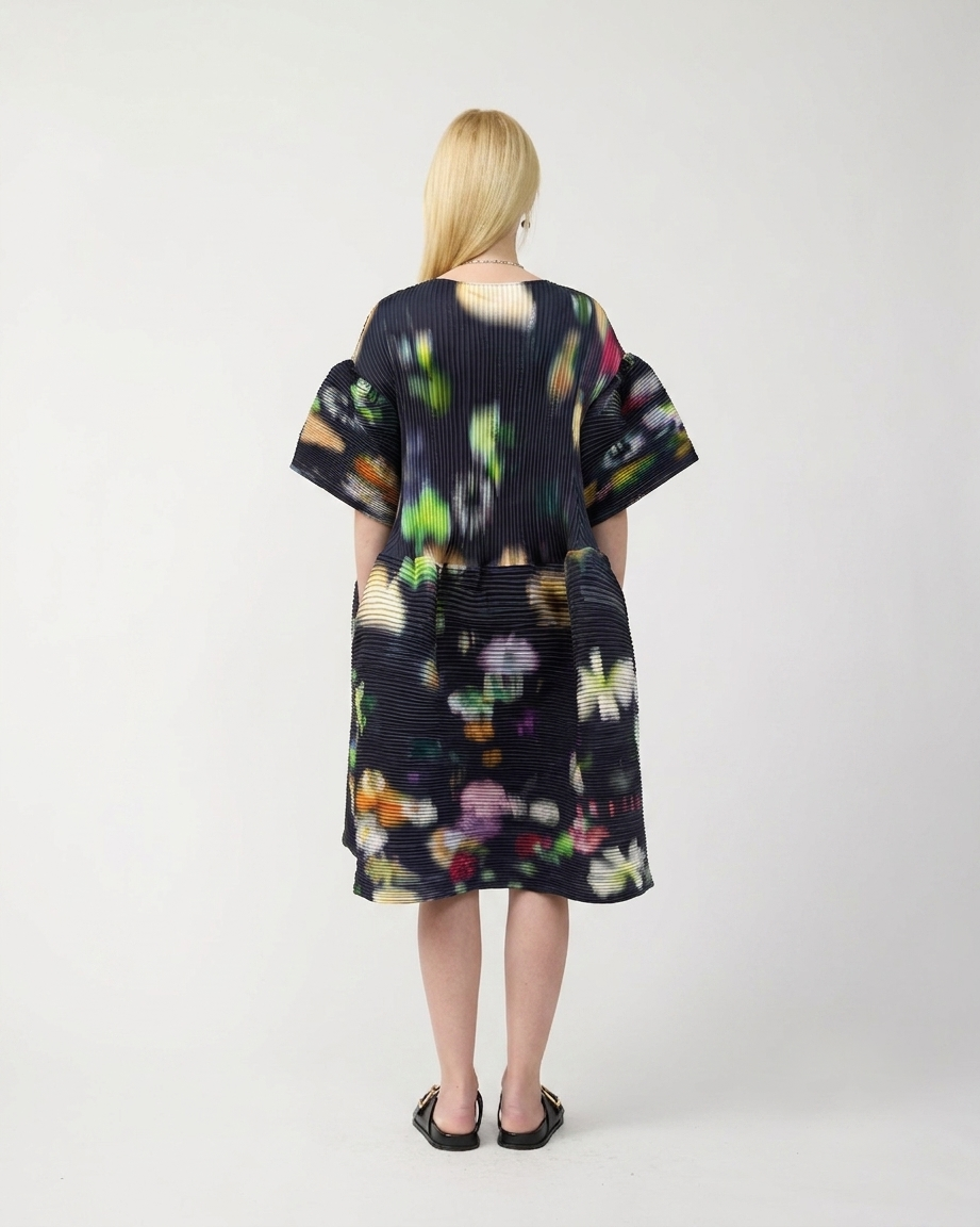 Thekla Handpleated Dress in dark Mayu