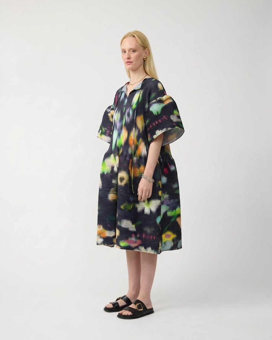 Thekla Handpleated Dress in dark Mayu
