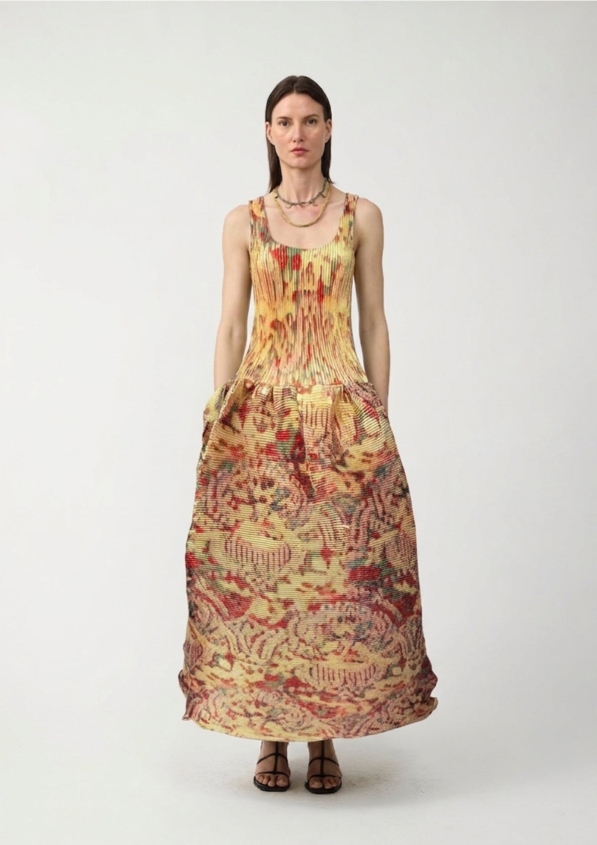 Moon Pleated Dress in Iridescent Jim - Couture Length