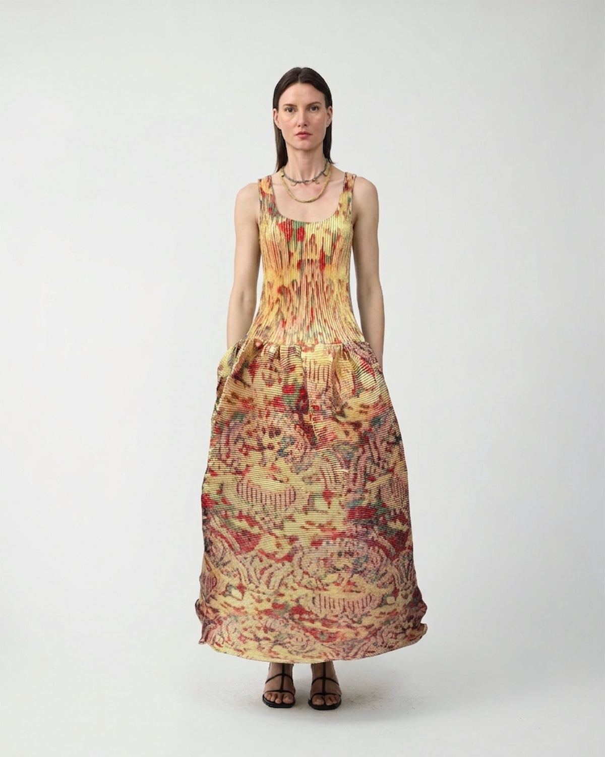 Moon Pleated Dress in Iridescent Jim - Couture Length