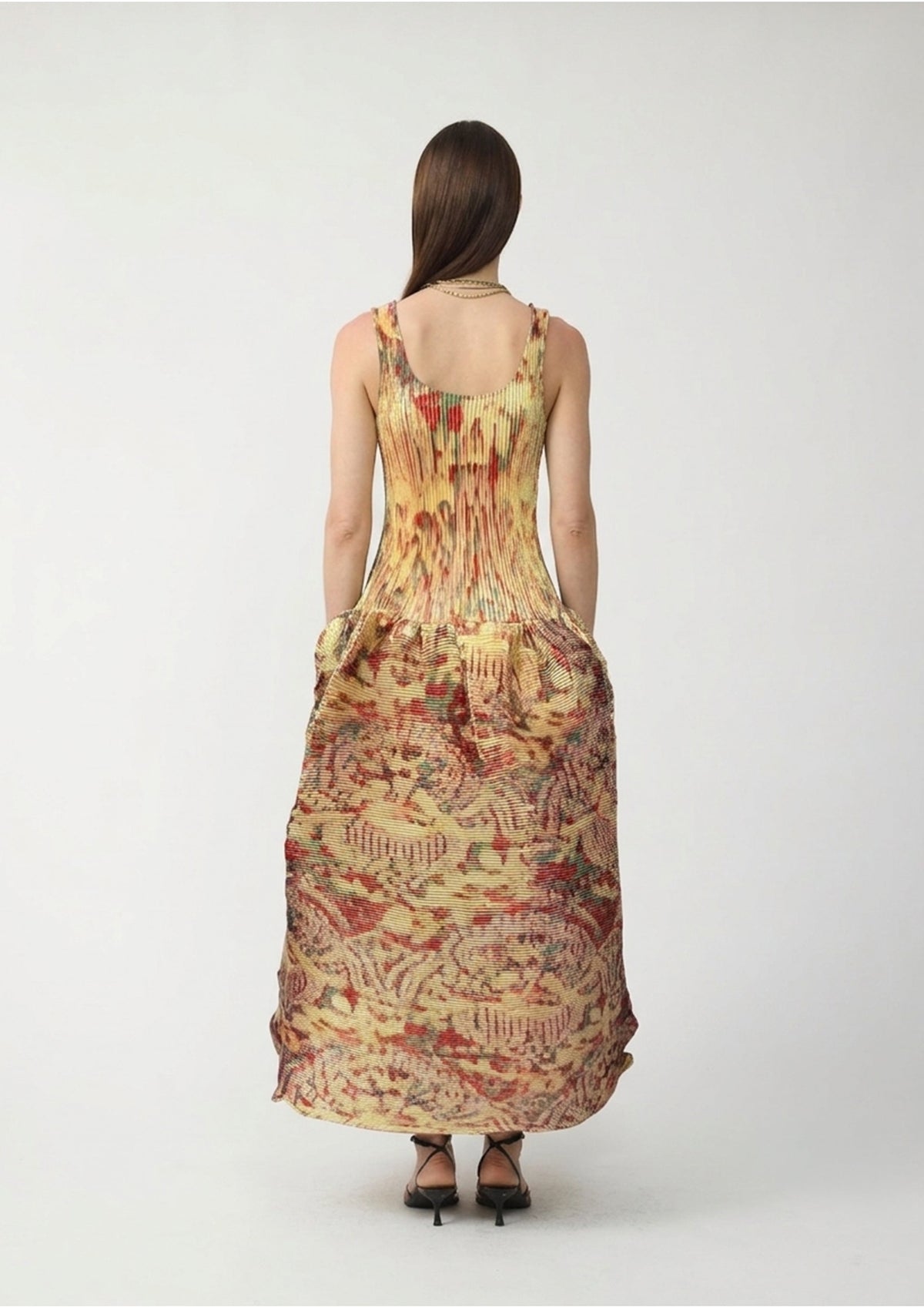 Moon Pleated Dress in Iridescent Jim - Couture Length