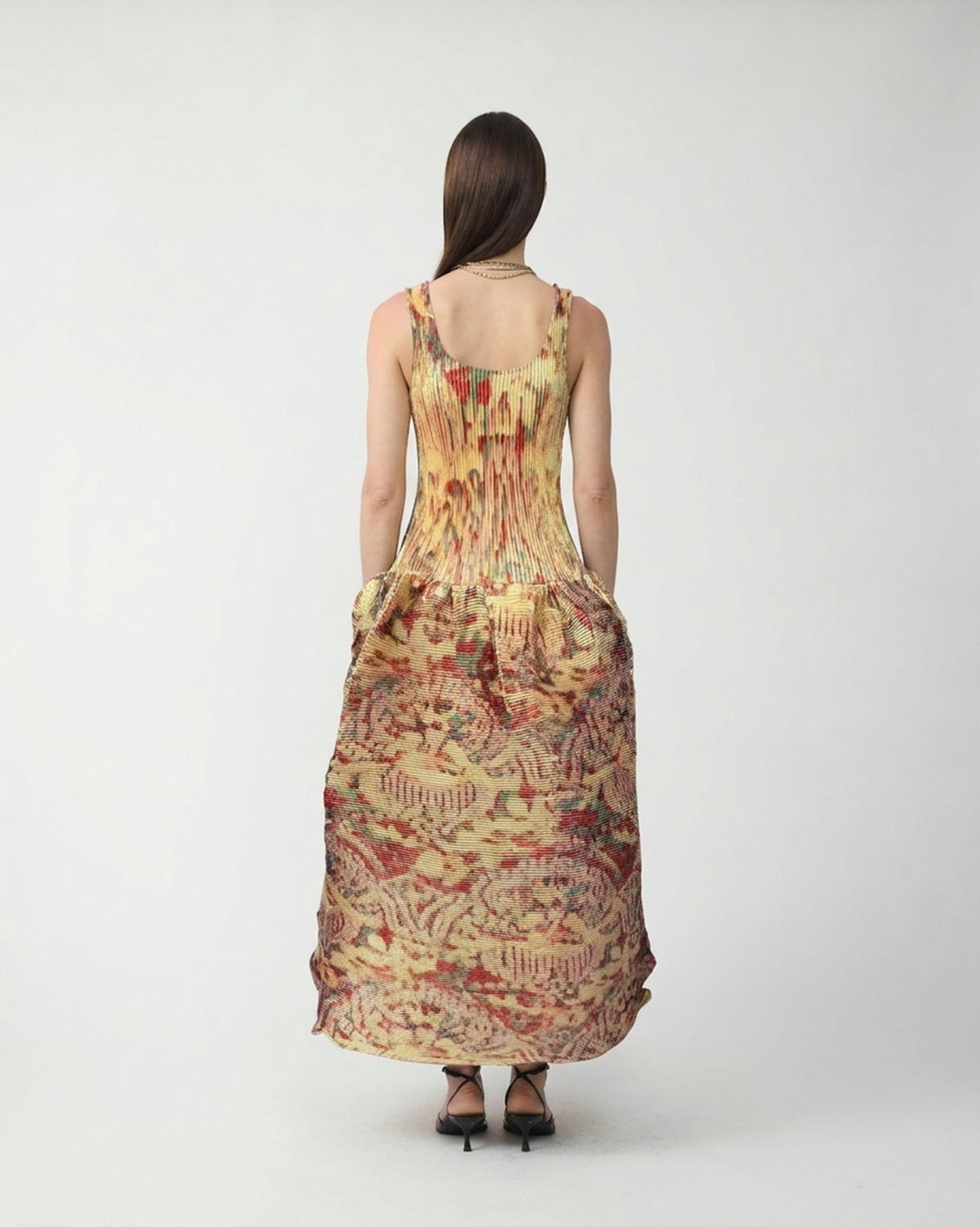 Moon Pleated Dress in Iridescent Jim - Couture Length