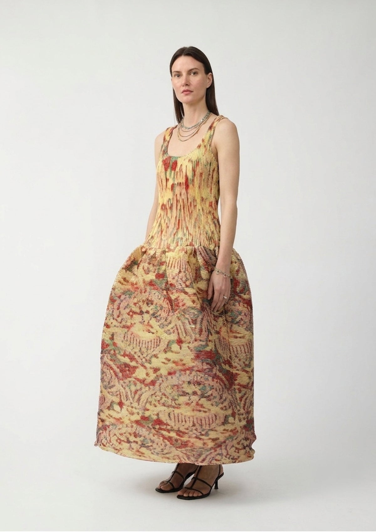 Moon Pleated Dress in Iridescent Jim - Couture Length