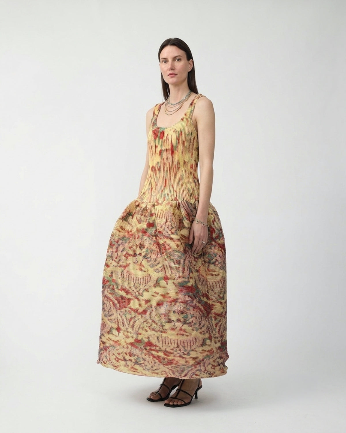 Moon Pleated Dress in Iridescent Jim - Couture Length