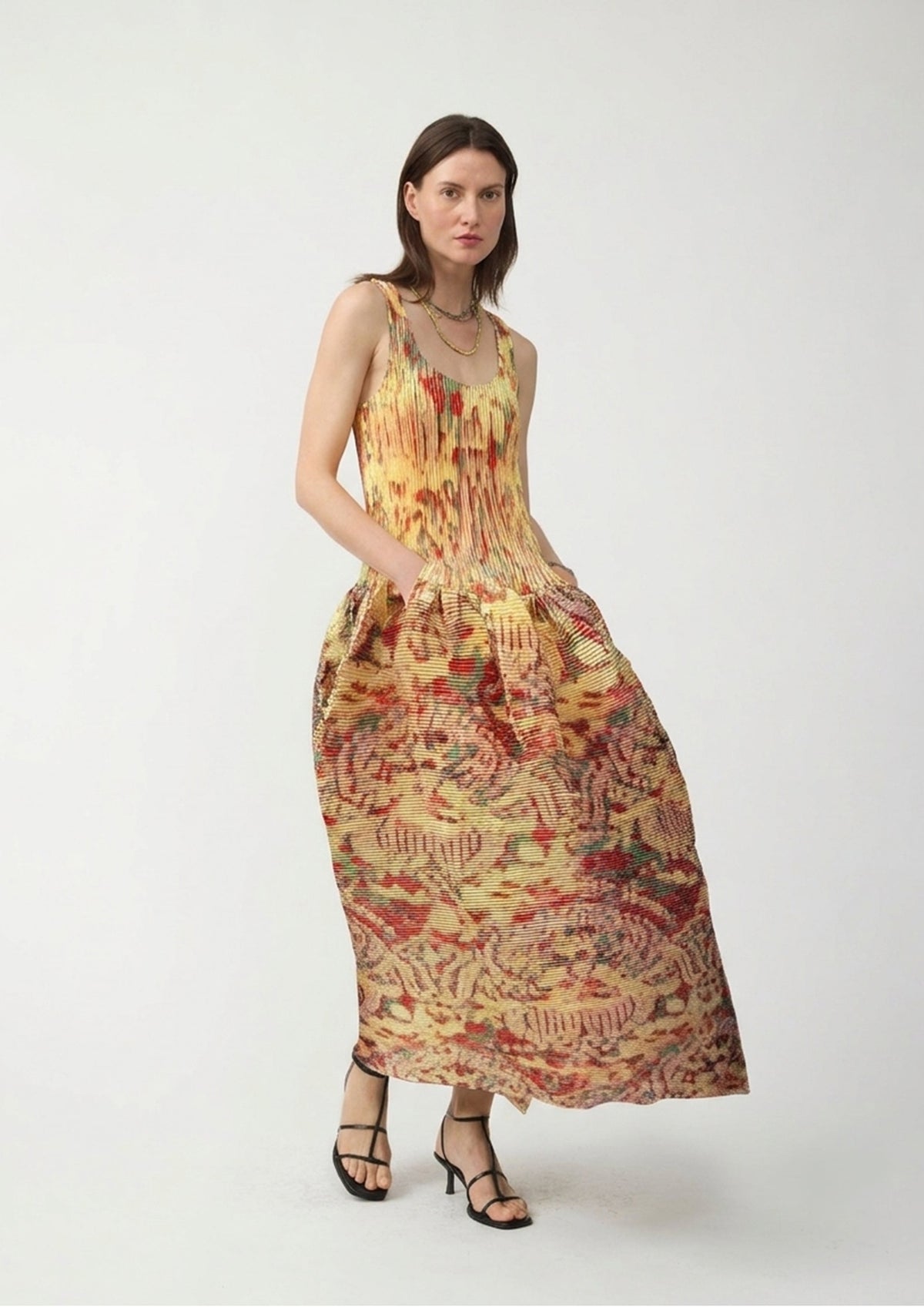 Moon Pleated Dress in Iridescent Jim - Couture Length