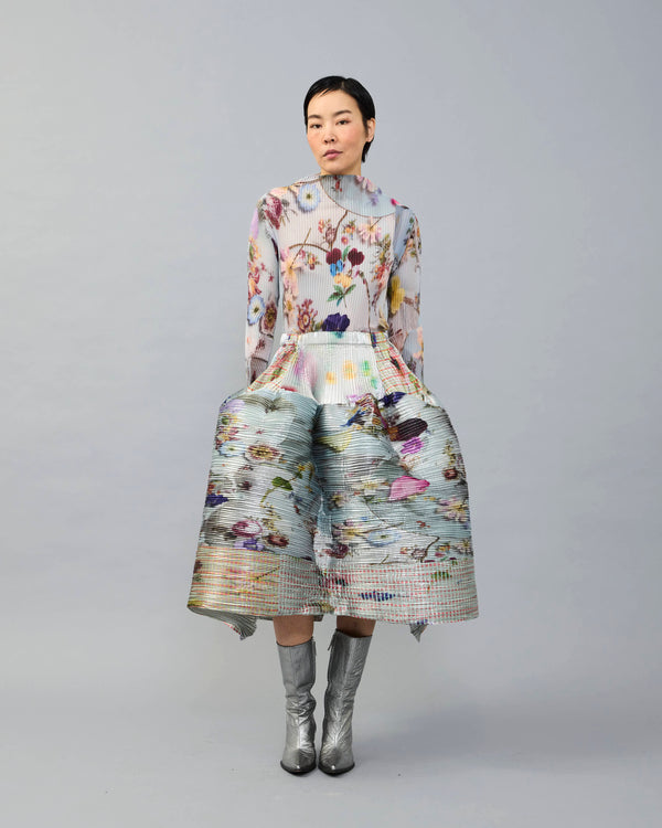Kenza Handpleated skirt in Metallic Silver