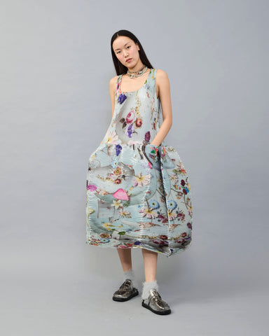 Moon Pleated Dress in Metallic Silver