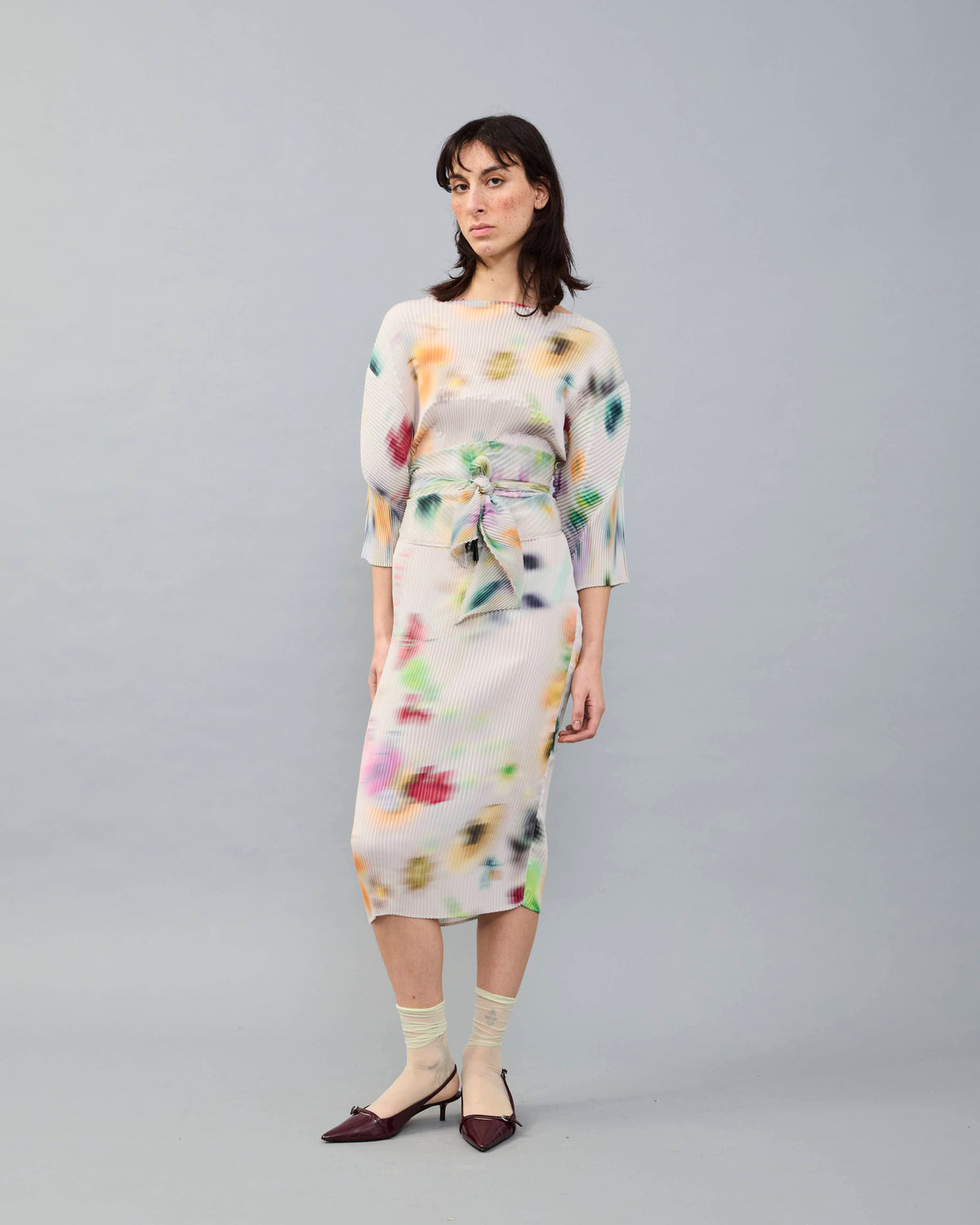 Leila Pleated Dress in light Mayu