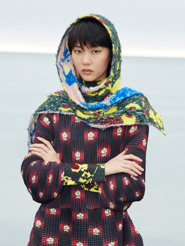 Boa Pleated Furry Scarf in Patchwork Ingrid